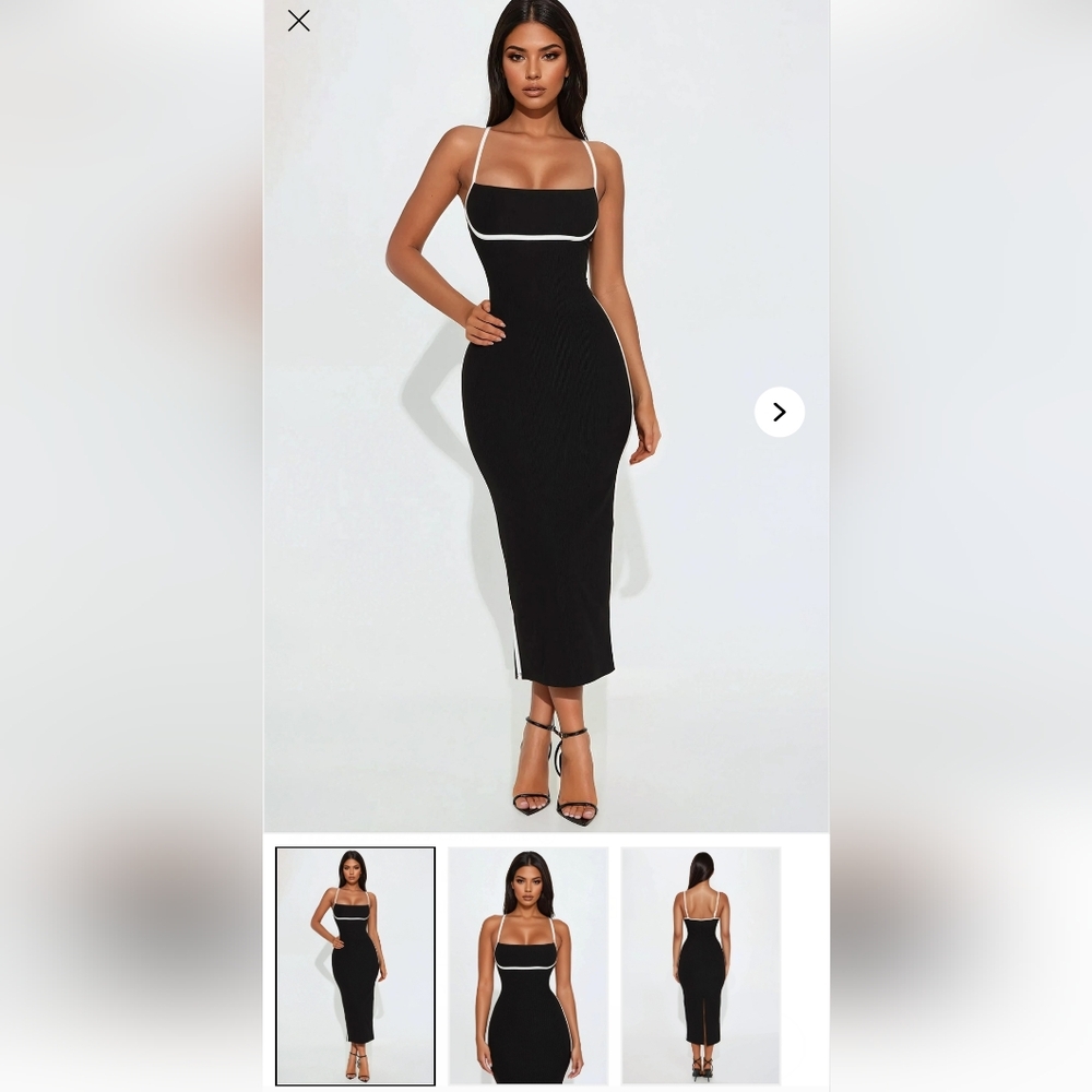 Fashion Nova Black Midi Dress with White Accents